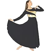 Danzcue Womens Metallic Worship Dance Dress, Metallic Bicolor Full Length Praise Dance Dress