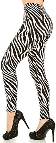 Juicy Leggings Best Selling Premium High Waist Printed Brushed Leggings - Regular and Plus Size Available - by JL (Zebra, Large/X-Large)