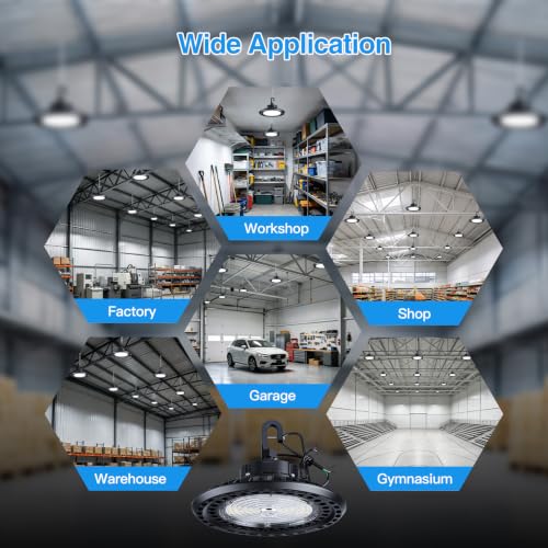 G GJIA 150W UFO High Bay LED Shop Lights, 22500-12000LM, 120-347V, 4Pack-UL | Adjustable 150W/120W/80W UFO LED Shop Light, 150LM/W, 0-10V Dim, 5000K Daylight Waterproof for Warehouse Workshops