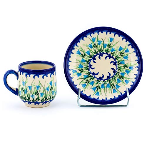 Polish Pottery, Handpainted and Handcrafted Espresso Cup with Saucer
