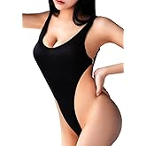 PBQOA Bodysuit for Womens Monokini Bathing Suit Hi Cut Side Open Buckle See Through One Piece Swimsuit, One Size
