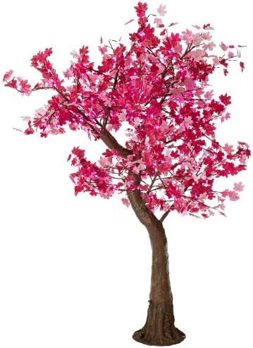 Arclite NBL-TTM-180-2 Aboretta Maple Tree with Multicolor Textile Leaves, 7' Height, with Natural Brown Trunk, Pink Lights