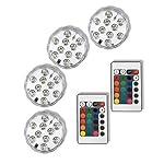 Qicai H LED Submersible Lights RGB Multicolor Battery Operated with Remote Waterproof Mini Light for Aquarium, Vase, Halloween, Wedding , Xmas Party, Festival Decoration Lighting Pond light, Set of 4