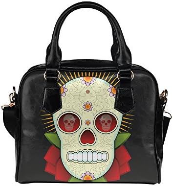 SLsenD Women's Sugar Skull Day Of The Dead Leather Shell Shoulder Handbag