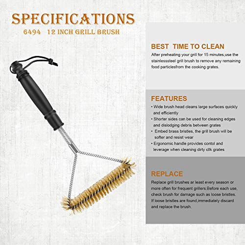 image for Feeke Grill Brush, SAELLEAS 12 Inch BBQ Brass Brush 3-Sided Barbecue C