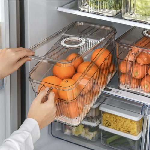 Clear Stackable Fridge Organizers & Storage XVersion 2PCS Transparent Food Storage Containers with Timer Lids & Handle | Fresh-Keeping Storage for Fruits, Vegetables & Eggs (V1)