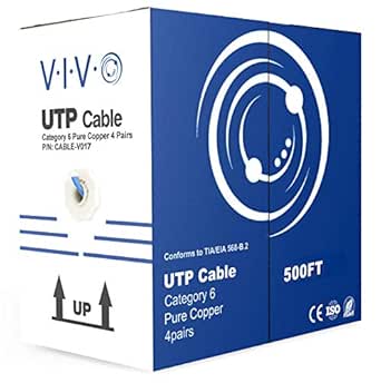 VIVO Blue 500ft Bulk Cat6, Full Copper Ethernet Cable, 23 AWG, UTP Pull Box, Cat-6 Wire, Indoor, Network Installations CABLE-V017