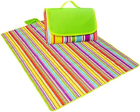 Geartist PM01 Foldable Picnic Mat Beach Blanket, 79x59 inch Oxford Cloth Portable Outdoor Multi Purpose Handy Mat Waterproof &amp; Sandproof for Beaches, Camping, Hiking (Rainbow Strips)