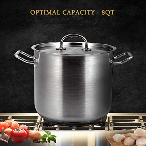 MICHELANGELO 8 Quart Stock Pot, Premium Stainless Steel 8 Qt Induction
