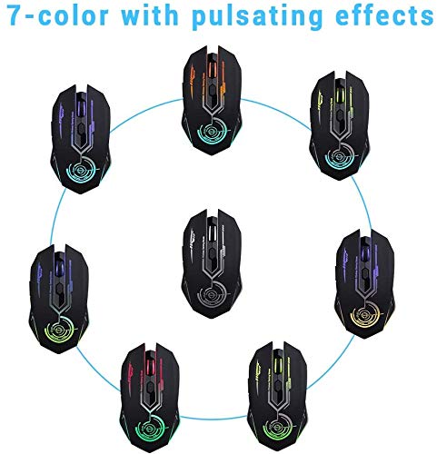 Wireless Gaming Mouse Up to 10000 DPI, UHURU Rechargeable USB Wireless Mouse with 6 Buttons 7 Changeable LED Color… - Image 3