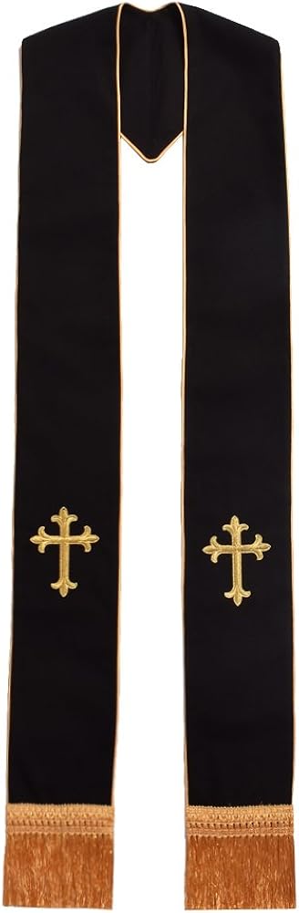 BLESSUME Clergy Black Stole Cross Embroidered 1pc: Clothing