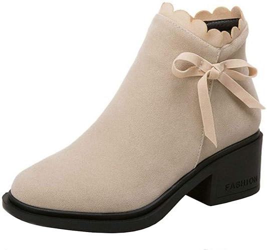 Amazon Melady 可愛い 蝶結び ブーツ レディース ジッパー ブーティー ミドルヒール Beige サイズ 43 ブーツ ブーティ