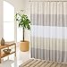 Fabric Shower Curtain Beige for Bathroom Waterproof Textile，Striped Design Dark Taupe and Balck，71