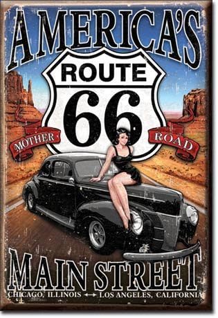 ART/ARTWORK FEATURED ON A MAGNET - Licensed Collectibles, Nostalgic, Vintage, Antique And Original Designs - GREAT HISTORIC HIGHWAY - SCENIC HIGHWAY - CLASSIC ROAD TRIP THEME [3542801957] - Historic Old Route 66 - "America's Main Street [shield - the mother road]" [great image and stylish design] [TSFD]