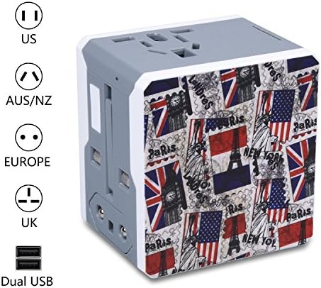 WOHOME Dual USB Universal AC Power Plug Adapter All-in-One Travel Wall Charger Built-in Interchangeable Worldwide UK/US/AU/EU Plugs for iPhone/ipad/Tablet Pc/Smart Phone/Electric Razor/Hair Dryer