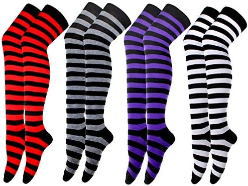 Colorful Rainbow Stripe Leggings Long Knit Gloves Socks Set Party Costume Accessory
