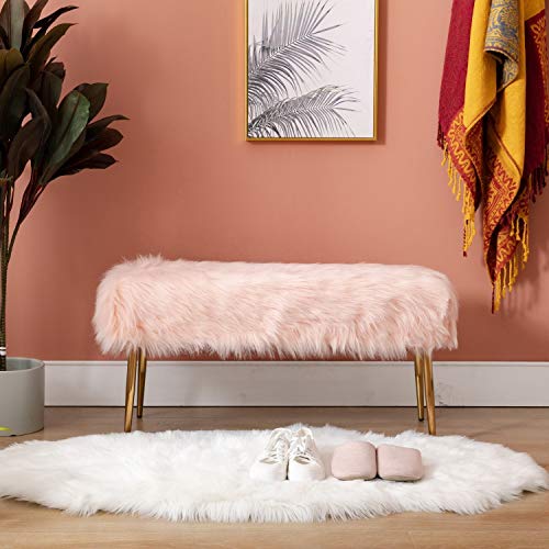 Wahson Faux Fur Long Entryway Bench Ottoman Foot Rest Stool/Seat