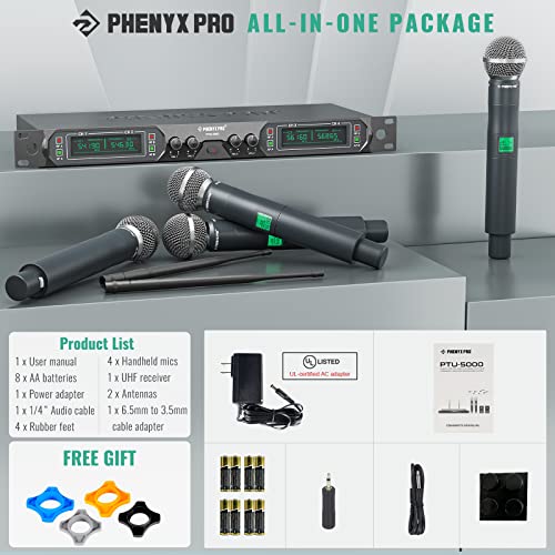 Phenyx Pro Wireless Microphone System, 4Channel UHF Wireless Mic