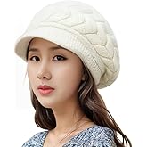 XYX Womens Winter Warm Elastic Soft Ear Protection Knitted Visor Hat Beanie Hat Slouchy Wool Hats