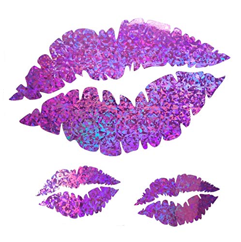 Purple Lips Sexy Girls Women Kiss Kisses Glitter Holographic Hologram Violet 3 Pcs Decals Decal Vinyl Sticker for Laptop Notebook Tablet Fridge Book