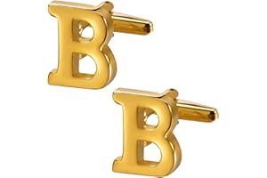 HAWSON A-Z Initial Cufflink for Men, Classic 18k Gold Silver Black Letter Alphabet Monogram Cuff Links for Wedding Business Party Party