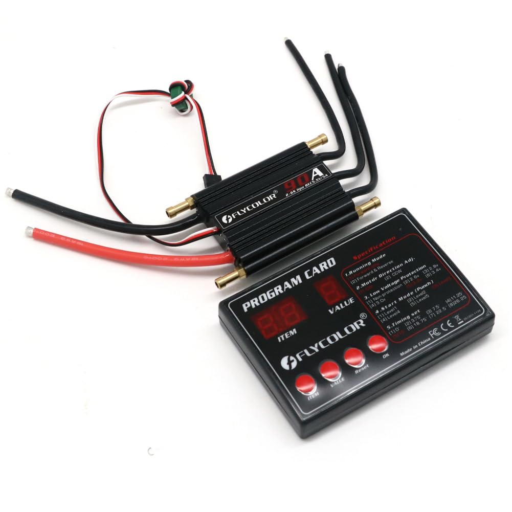 AneegFPV 90A Waterproof Brushless ESC Speed Controller with Programing Card Brushless ESC RC Motor Support 2-6s Lipo BEC 5.5V/5A for RC Boat (90A)
