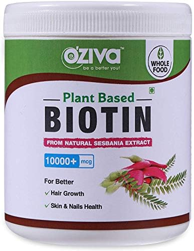 OZiva Plant Based Biotin. 10,000+ mcg (with Sesbania Agati, Bamboo Shoot, Amla & More), 120 g