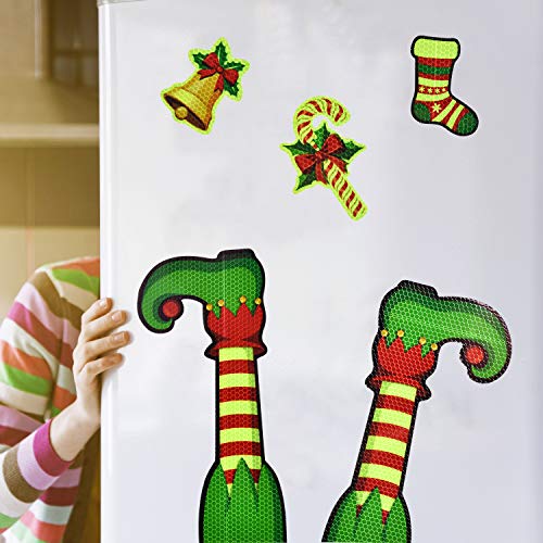 Bright Reflective Merry Christmas car Magnet Decorations Set,Jumbo Elf Legs Car Magnet Reflective Decal for Car Fridge Garage Mailbox Vehicle Truck Xmas Holiday Décor(Elf Legs),5pack