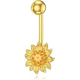 BETHZA Sunflower Belly Button Ring 925 Sterling Silver 18K Gold Plated Natural Citrine Sunflower Navel Piercing Nail Jewelry Gifts for Women