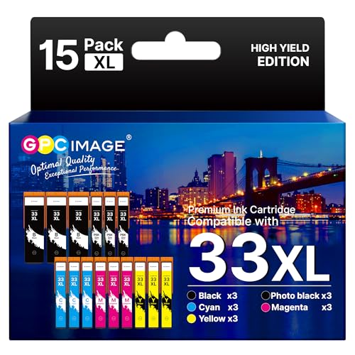 GPC IMAGE Compatible Ink Cartridge Replacement for Epson 33XL for Expression Premium XP-540 XP-530 XP-830 XP-7100 XP-900 XP-640 XP-630 XP-635 XP-645 (Black Photo Black Cyan Magenta Yellow 15-Pack)