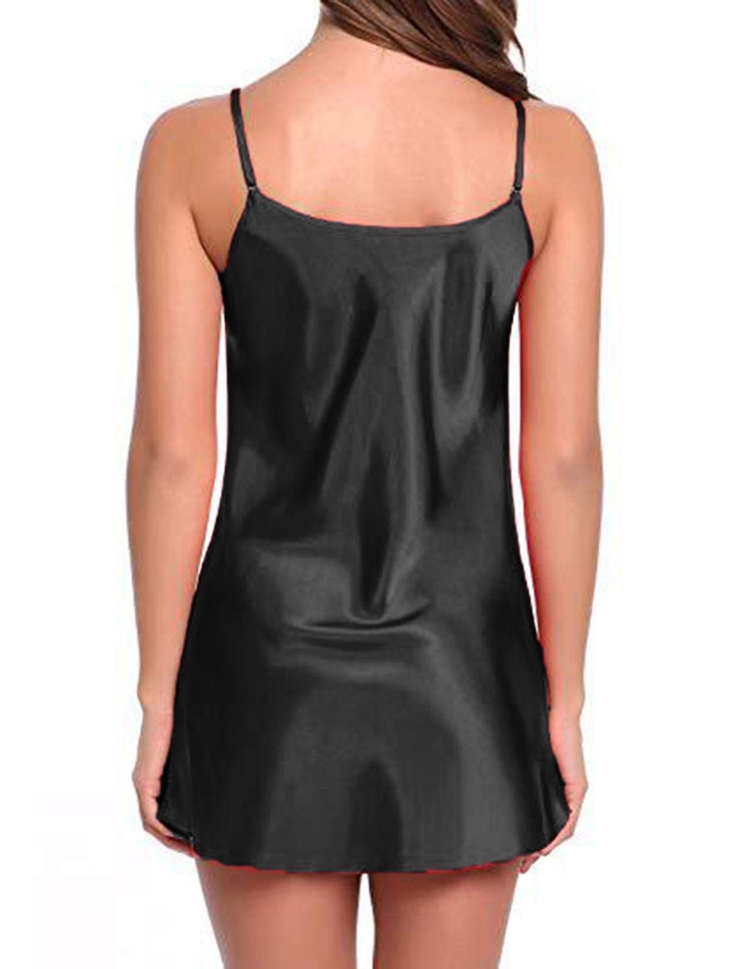 Latine Women Sexy V-Neck Spaghetti Strap Solid Lingerie Sleepwear Babydoll Baby Dolls Black