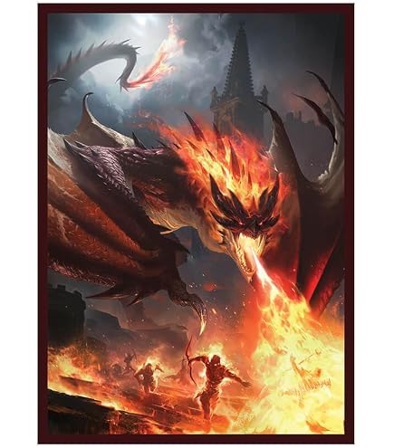 (Fire Dragon) 100% Hand-Drawn 100ct Textured Matte TCG/MTG Card Art Sleeves by Realm Guard : Toys & Games