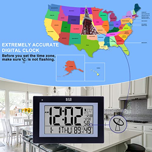 HITO Large Atomic Digital Wall Clock Battery Operated Desk Alarm Clock Smart Night Light