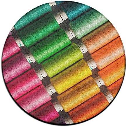 BUN Circle Bathroom Rug Mat Flannel Extra Soft Shower Bath Rugs Shower Carpet Round Bath Mat Funny Sewing Needle Rainbow