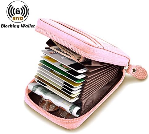 Rfid Wallet Women and Men,Ladies Credit Card Holder,Rfid Wallet Leather, Ladies Purse RFID Protector Genuine Leather(Pink)