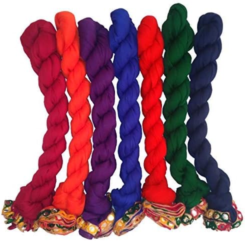 WHITEHEAVEN Women's Faux Chiffon Dupatta Combo With Plastic Mirror Lace (Set of 7)