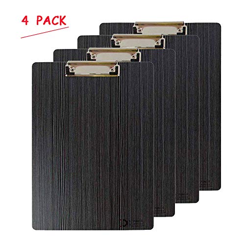 Oak-Pine A4 Letter Size Clipboards - Premium Wood Grain File Clipboard Portable Low Profile Clip, Rounded Corners and Hanging Hole Design for Business Office, School, Set of 4 (Black)
