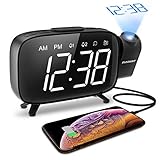 ELEGIANT Projection Alarm Clock, Digital FM Radio Alarm Clock Home Alarm Clock with Large LED Screen, Dual Alarm with USB Charging Port, 12/24H Setting Backup Battery for Bedroom Offices
