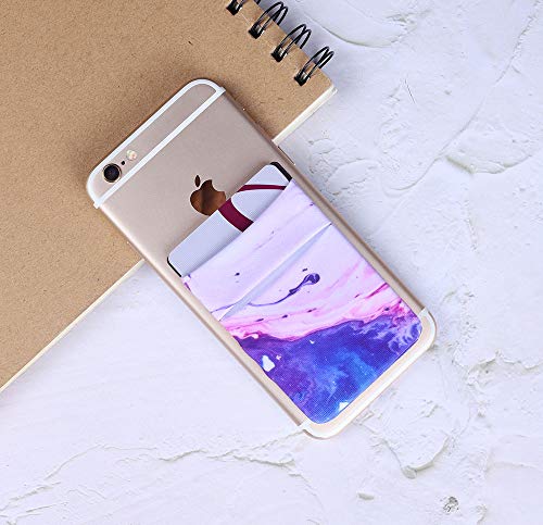 2Pack Phone Card Holder Stretchy Lycra Stick on Wallet Pocket Credit Card ID Case Pouch Sleeve 3M Adhesive Sticker for Back of iPhone Samsung Galaxy Android Smartphone-Sand Marble Purple Double Pocket