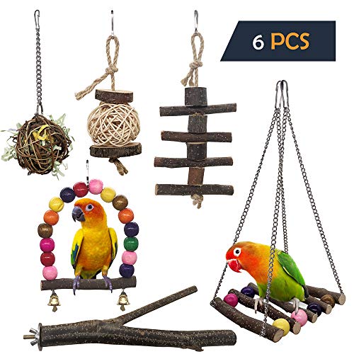 LiMio 6pcs Parakeet Toys, Bird Perch for Conures, Parrot Natural Wood Chewing Toys for Cockatiels