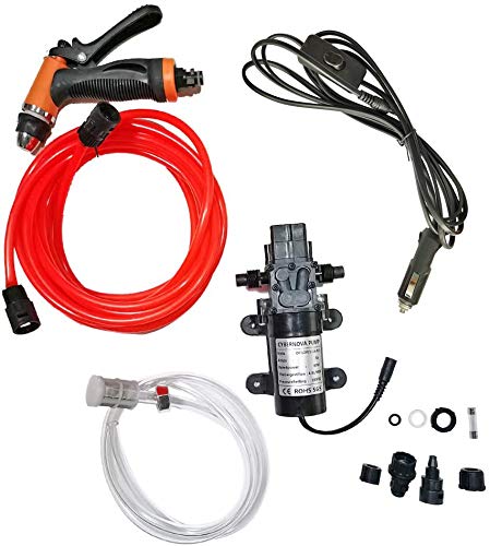 CYBERNOVA Intelligent 60W High Pressure Self-priming (build-in Pressure Switch) Electric Car portable Wash Washer Kit Water Pump 12V for Auto, Pet, Window, Watering and Camping