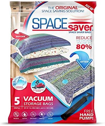 Spacesaver Premium Vacuum Storage Bags. 80% More Storage! Hand-Pump for Travel! Double-Zip Seal and Triple Seal Turbo-Valve for Max Space Saving! (Small 5 Pack)