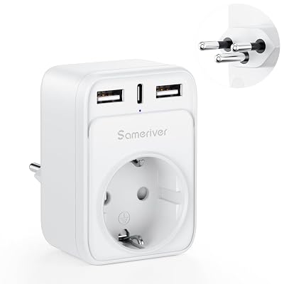 Adaptador de Viaje Suizo Adaptador de Enchufe de Alemania Enchufe de Viaje Suizo Adaptador de Viaje con 2 enchufes USB 1USB C (3A) Adaptador Tipo J para Suiza Maldivas Ruanda Liechtenstein