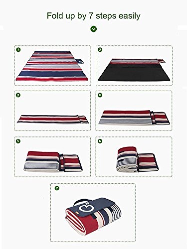 Oops Style Foldable Picnic Blanket Tote Rug Waterproof With Shoulder Strap Beach Camping Outdoor Blanket Mat 59''x 53'' Red Stripe - Thumbnail 5