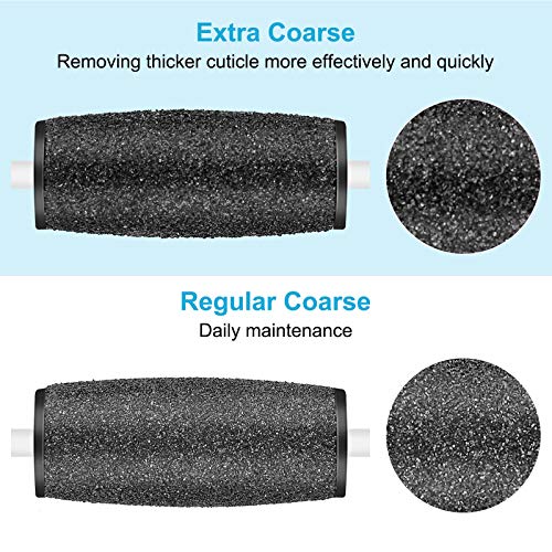 RRWKJ Replacement Roller, 2 Extra Coarse & 2 Regular Coarse Perfect Refill Heads in Personal Transparent Storage Box,Refill Heads for Electric Foot Callus Removers with Diamond Crystals(Black)