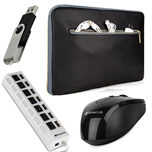 Irista Leatherette Carrying Sleeve for Lenovo ThinkPad 14 to 15.6 inch Laptops (Black - Dark Slate) + USB Mouse + 4GB Thumbdrive + 7 Port USB Hub