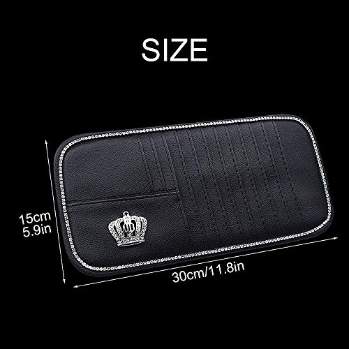 ESKONKE Car CD Holders Sun Visor Disc Organizer Bling Crown + Shiny Diamond Edging Auto Sun Visor Cards DVD Storage with 10 Slots + 2 Card Pockets (Sun Visor CD Organizer)