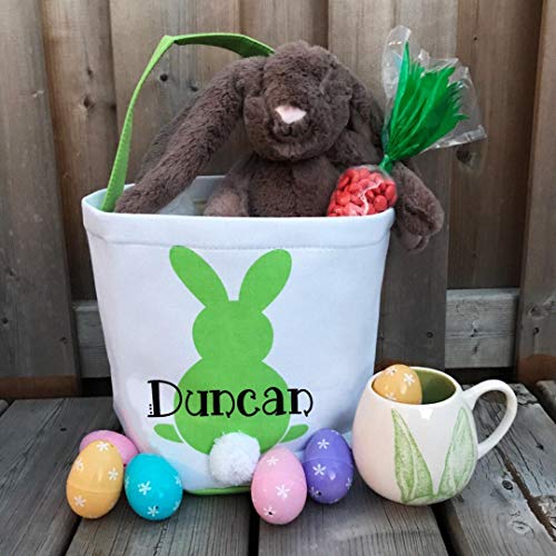 image for MONOBLANKS Easter Bunny Basket Bags for Kids Canvas Cotton Carrying Gi