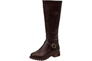 Women's Knee High Riding Boots Wide Calf Slouchy Flat Heel Square Toe with Zipper Buckle Strap Combat Booties