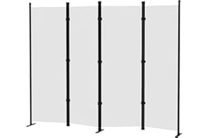 GREZJXC Room Divider 4-Panel Privacy Screen with 3 Support Foot, Portable Screen Steel Frame with Hook&Loop for Home, Office, Classroom, Studio, Meeting (White)